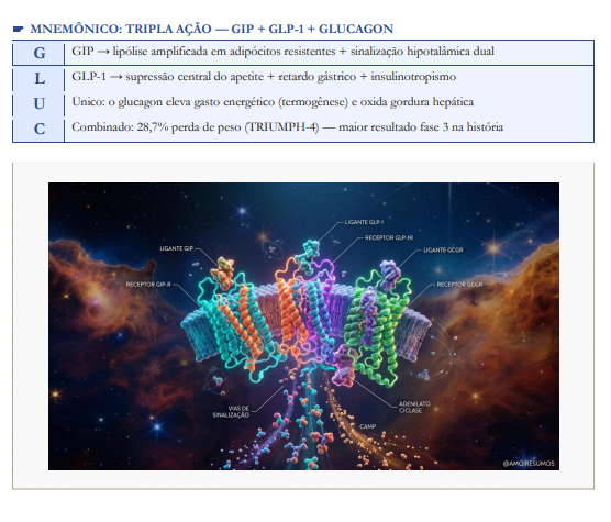 Mnemônico tripla ação GIP GLP-1 Glucagon