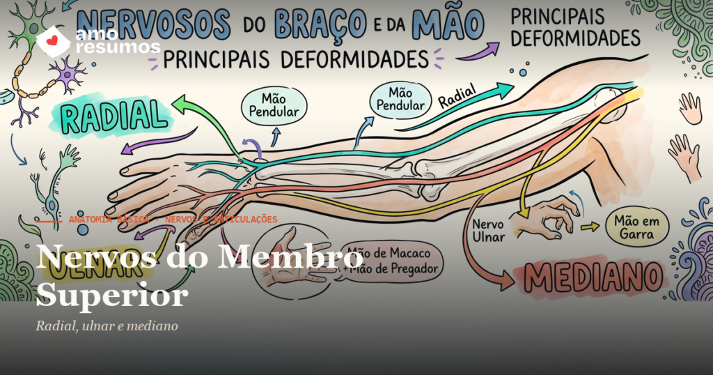 Nervos do Membro Superior — ilustração hand-drawn — Amo Resumos