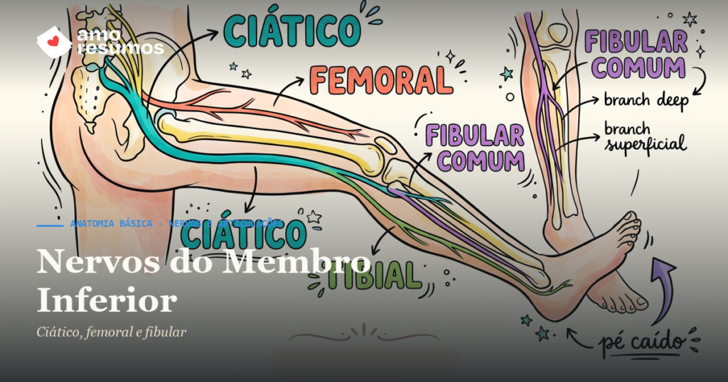 Nervos do Membro Inferior — ilustração hand-drawn — Amo Resumos