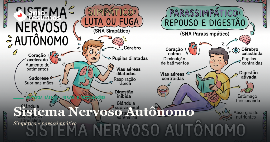 Sistema Nervoso Autônomo — ilustração hand-drawn — Amo Resumos