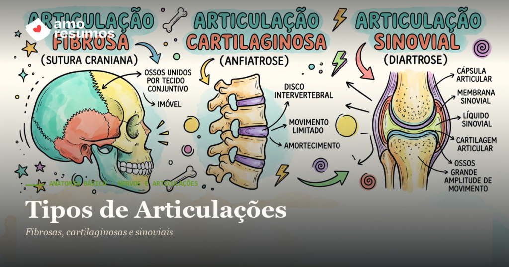 Tipos de Articulações — ilustração hand-drawn — Amo Resumos