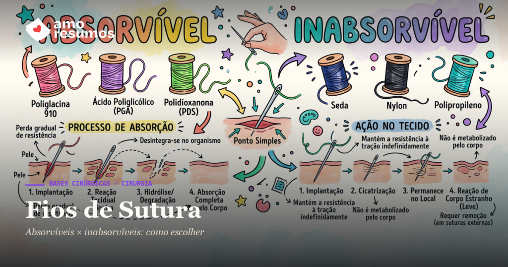 Fios de Sutura — ilustração hand-drawn — Amo Resumos