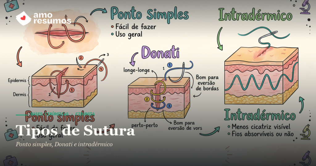 Tipos de Sutura — ilustração hand-drawn — Amo Resumos