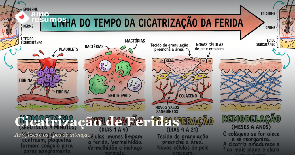 Cicatrização de Feridas — ilustração hand-drawn — Amo Resumos