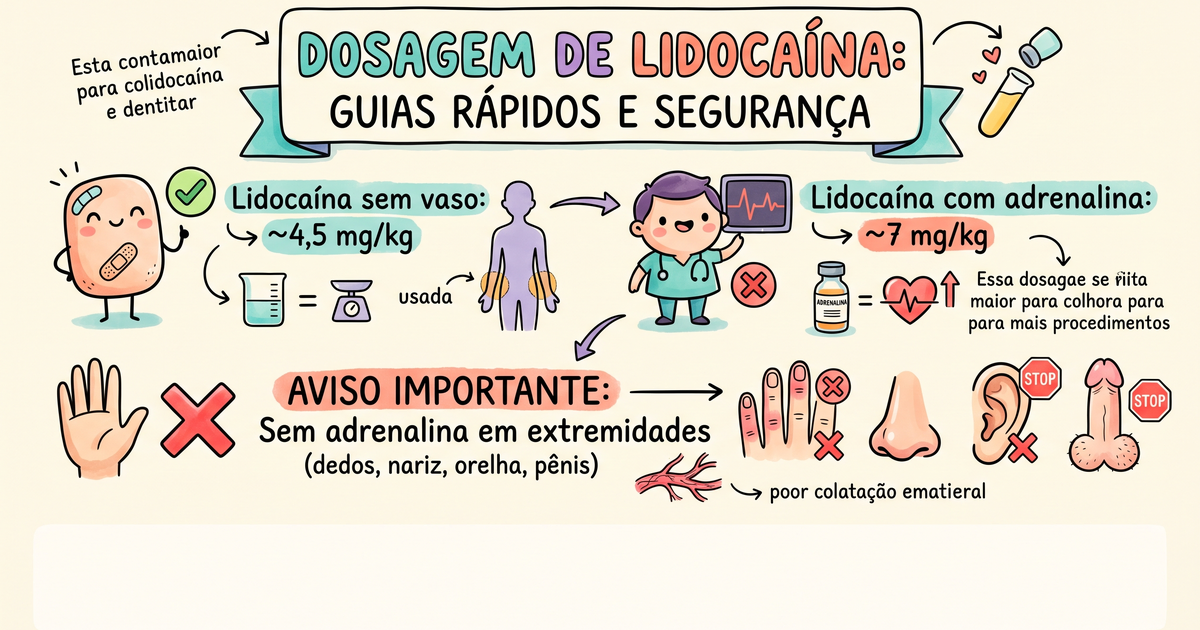 Dose máxima da lidocaína com e sem vasoconstritor e onde evitar adrenalina — hand-drawn