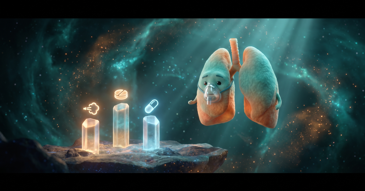 Pilares do tratamento da DPOC exacerbada: broncodilatador, corticoide, antibiótico e VNI — ilustração Sindrômica Visual