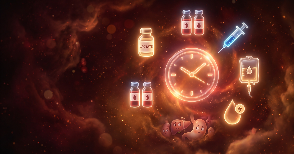 O bundle da primeira hora da sepse: lactato, hemoculturas, antibiótico, volume e vasopressor — ilustração Sindrômica Visual