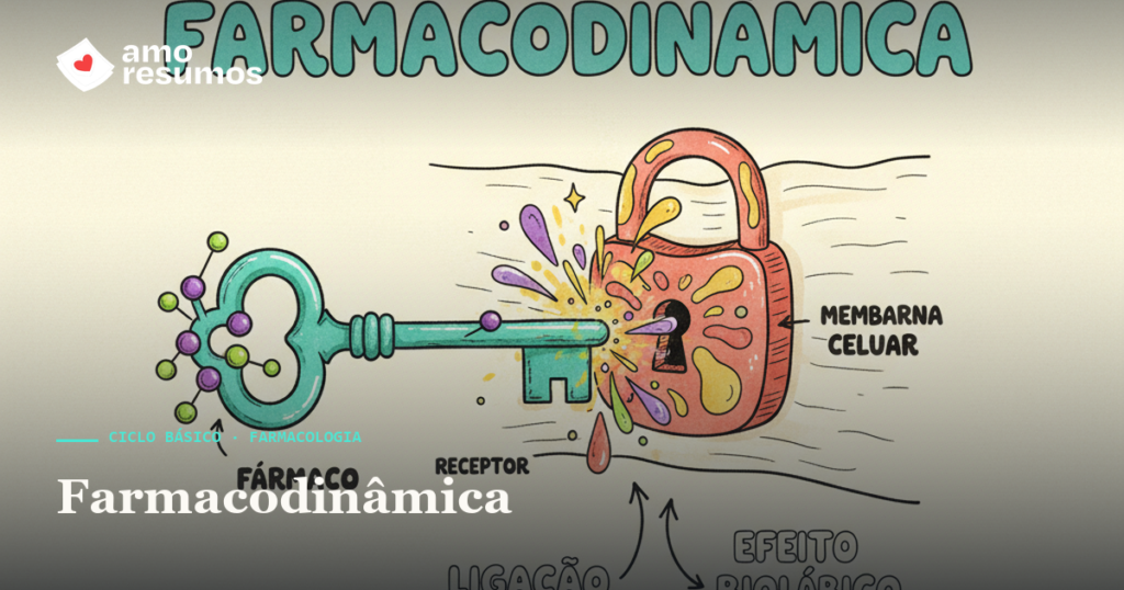 Farmacodinâmica e mecanismos de ação — ilustração doodle — Amo Resumos