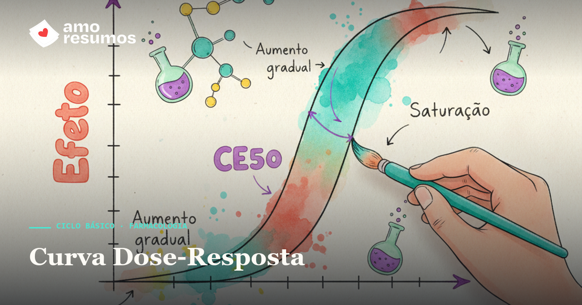 Curva dose-resposta: potência e eficácia — ilustração doodle — Amo Resumos