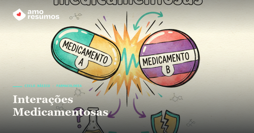 Interações medicamentosas — ilustração doodle — Amo Resumos