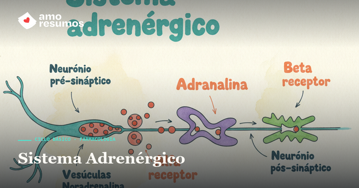 Sistema adrenérgico e receptores alfa e beta — ilustração doodle — Amo Resumos