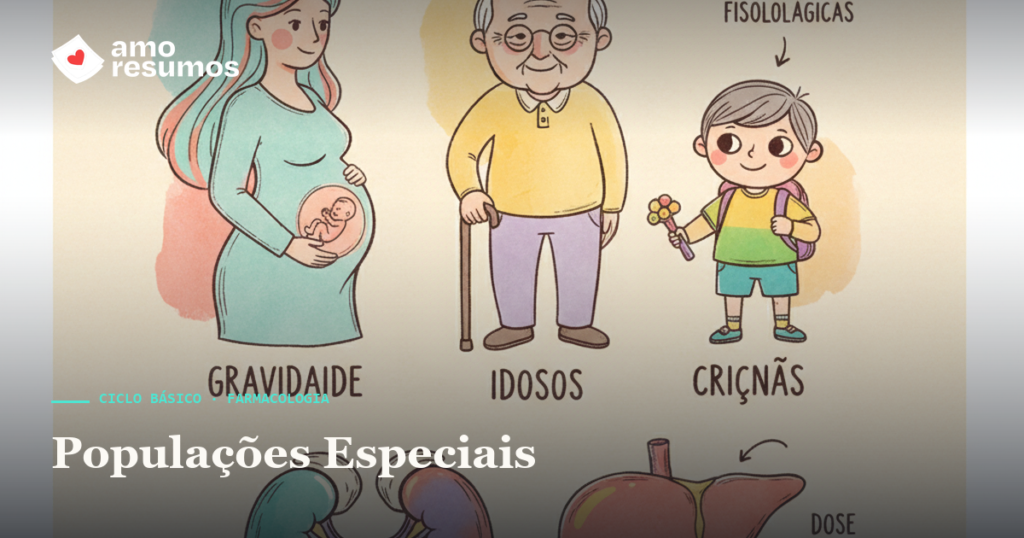 Farmacologia em populações especiais — ilustração doodle — Amo Resumos