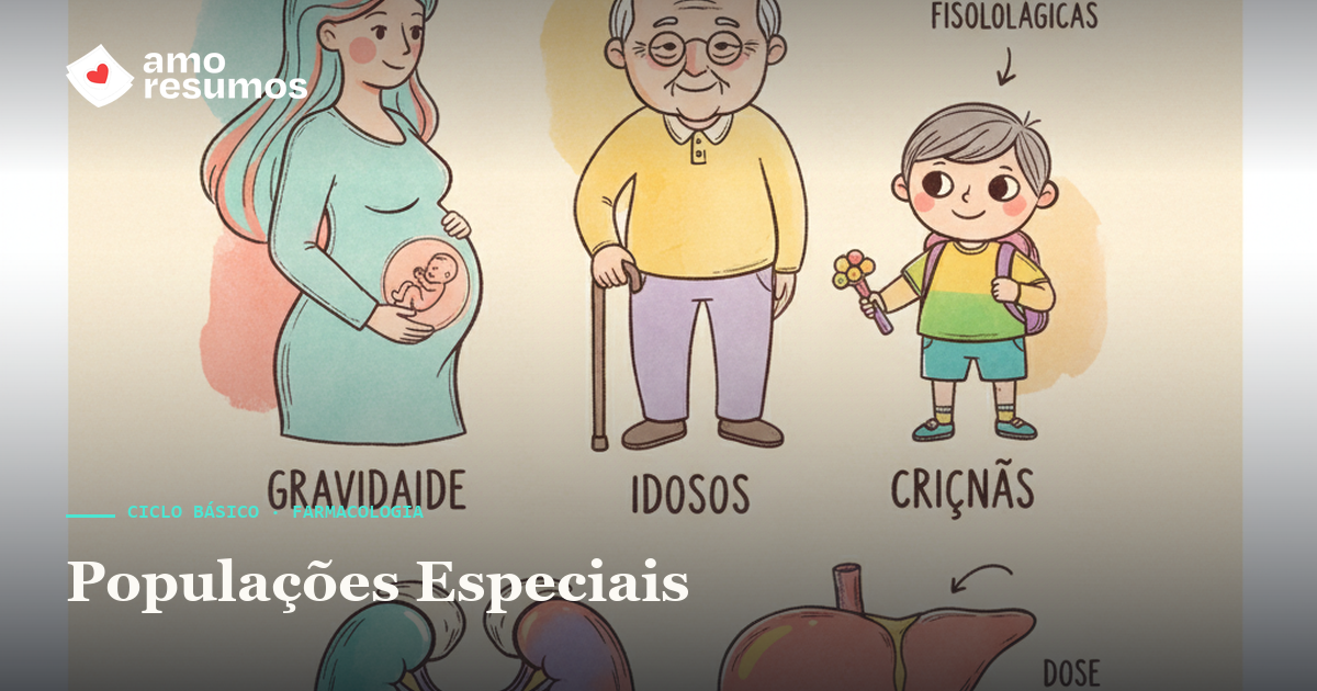 Farmacologia em populações especiais — ilustração doodle — Amo Resumos