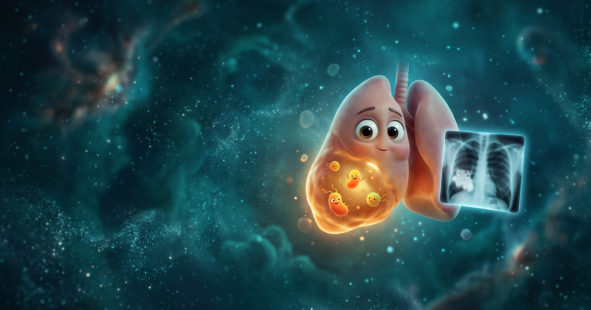 Pneumonia lobar com consolidação e agente bacteriano — ilustração Sindrômica Visual