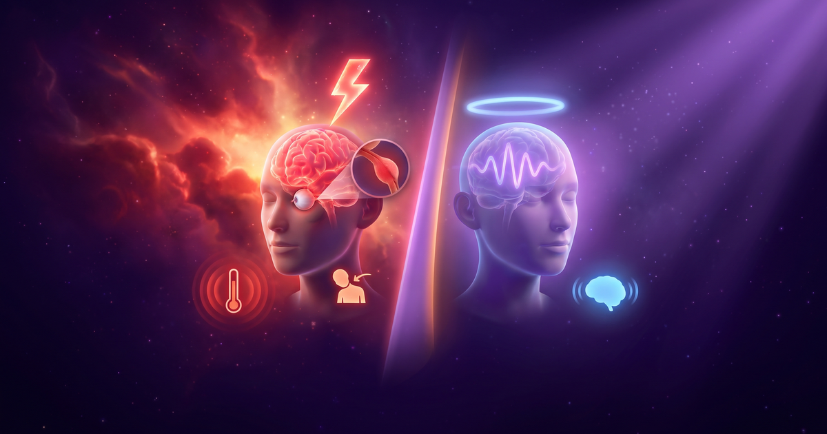 Cefaleia secundária com red flags (HSA, meningite, hipertensão intracraniana) versus primária — ilustração Sindrômica Visual