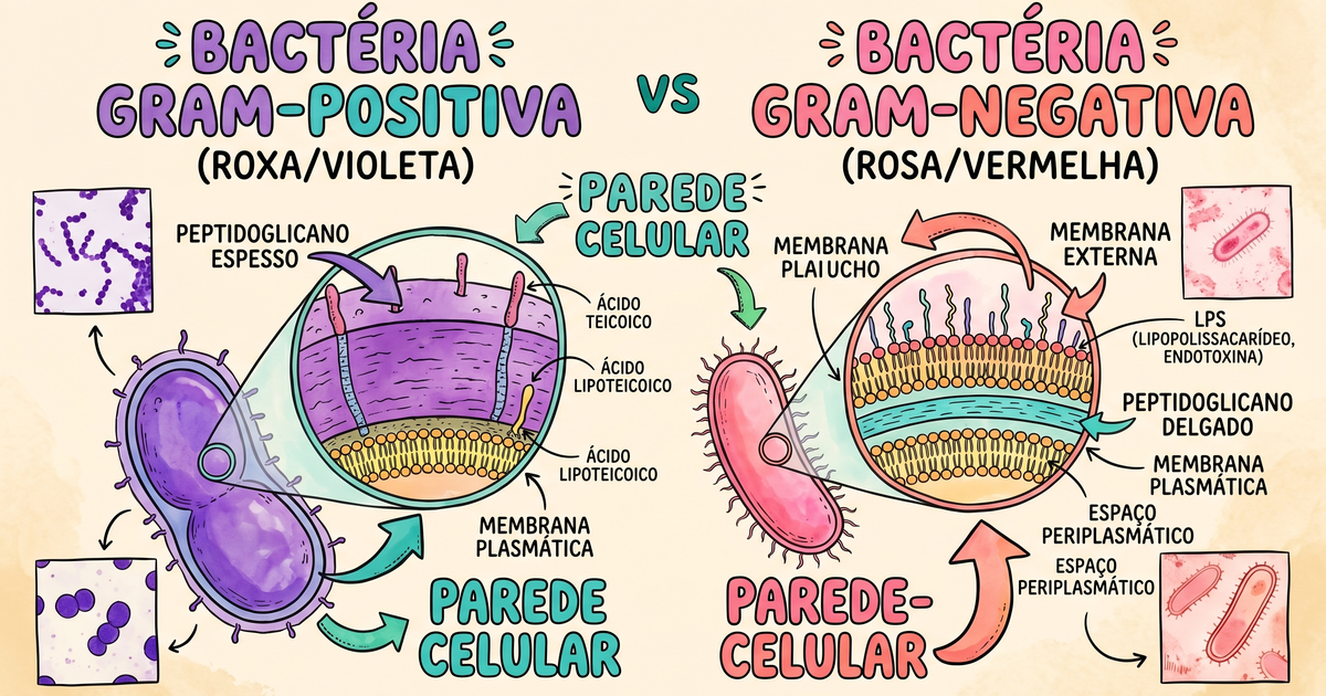 Gram-positivo vs Gram-negativo: diferença na parede celular bacteriana
