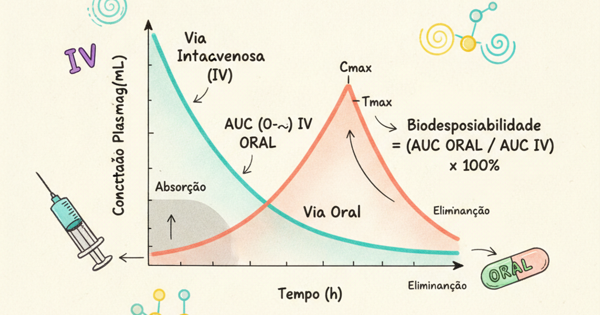 Curva concentração plasmática versus tempo: via IV versus oral — Amo Resumos