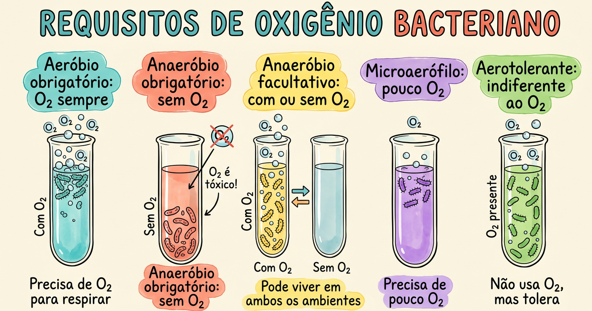 Classificação das bactérias quanto à necessidade de oxigênio: aeróbios, anaeróbios e facultativos