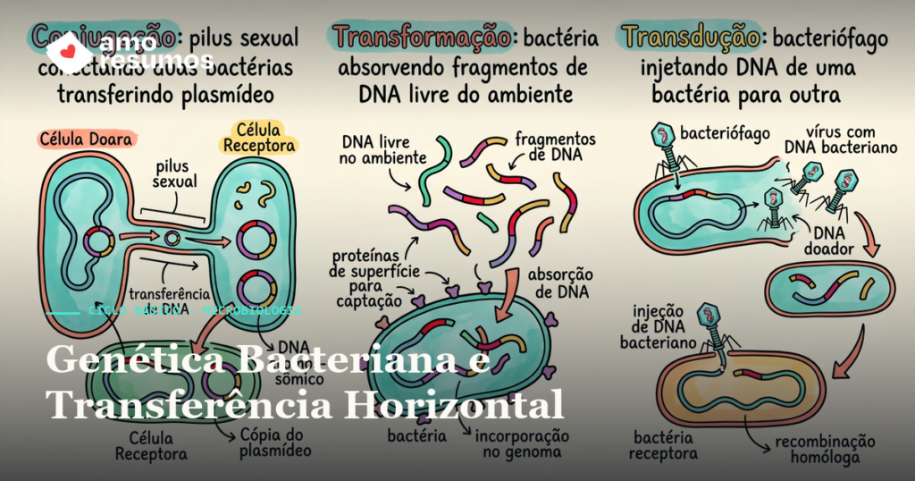 Genética Bacteriana — ilustração hand-draw — Amo Resumos