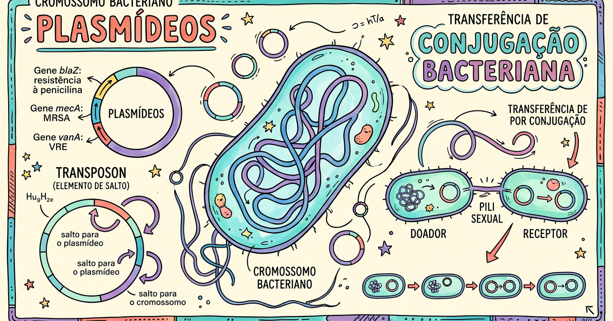 Plasmídeos bacterianos com genes de resistência e transposons — ilustração hand-draw