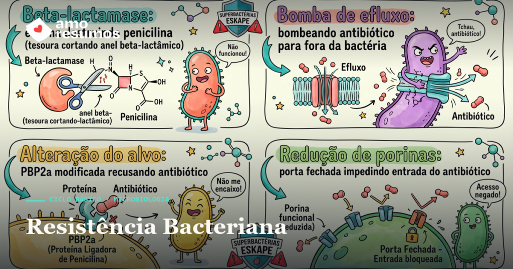 Resistência Bacteriana — ilustração hand-draw — Amo Resumos