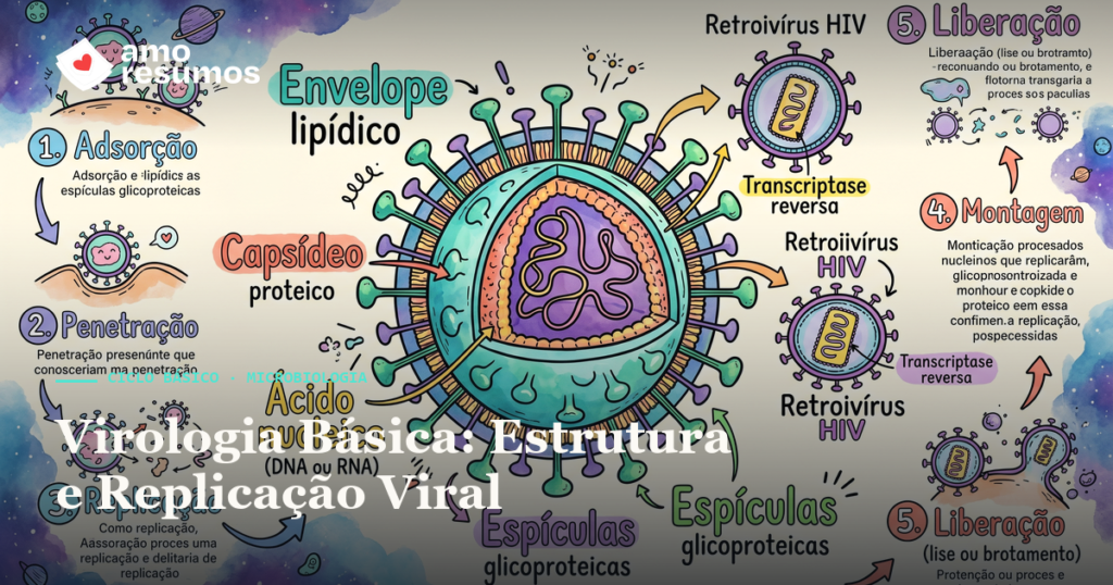 Virologia Básica — ilustração hand-draw — Amo Resumos