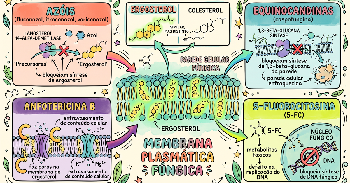 Mecanismos de ação dos antifúngicos: azóis, anfotericina B, equinocandinas e 5-FC