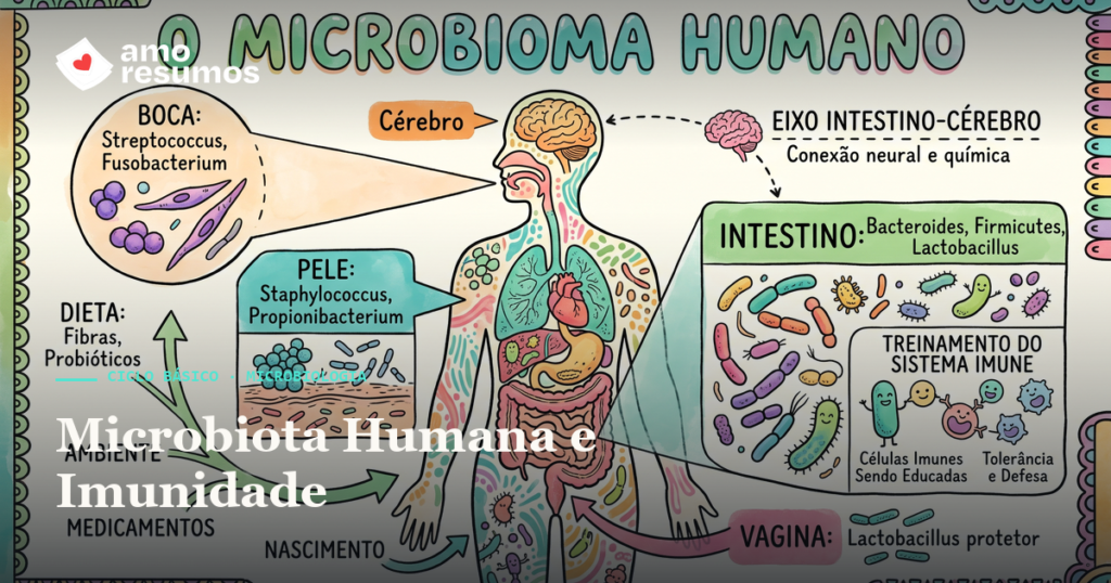 Microbiota Humana e Imunidade — ilustração hand-draw — Amo Resumos