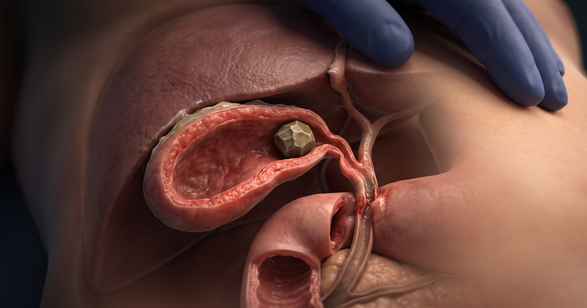 Colecistite aguda: vesícula inflamada com parede espessada e cálculo impactado no ducto cístico — Amo Resumos