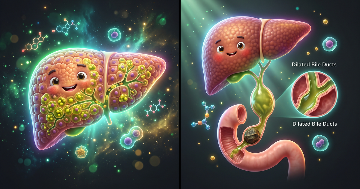 Colestase intra-hepática versus extra-hepática (obstrução do ducto biliar) — Sindrômica Visual
