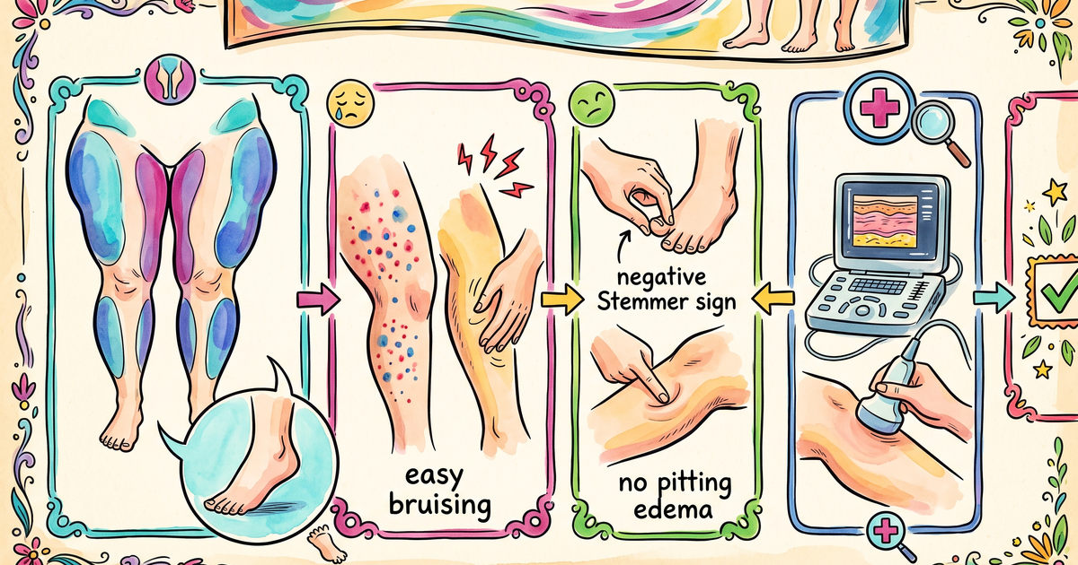 Critérios clínicos do diagnóstico de lipedema (simétrico, doloroso, poupa pés, Stemmer negativo) — Amo Resumos