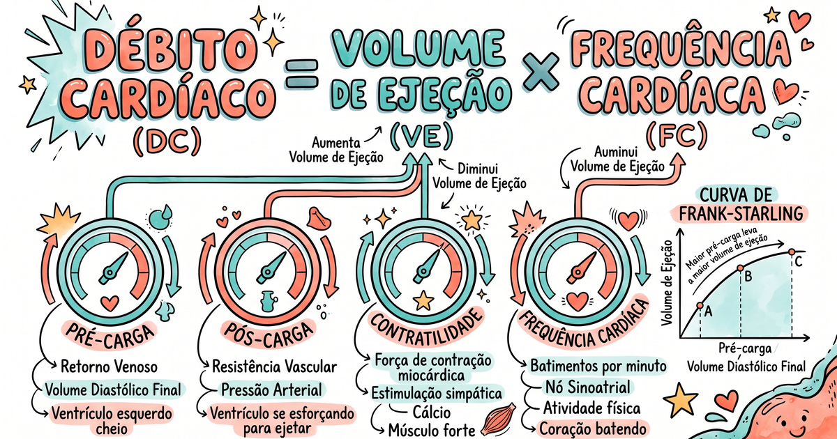 Débito cardíaco: fórmula FC × volume sistólico e os quatro determinantes — Amo Resumos