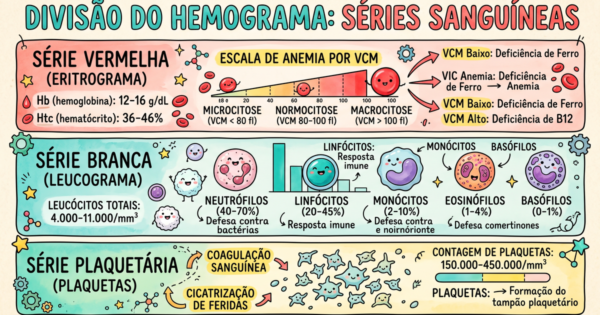 As três séries do hemograma: vermelha (VCM), branca (leucograma) e plaquetas — Amo Resumos