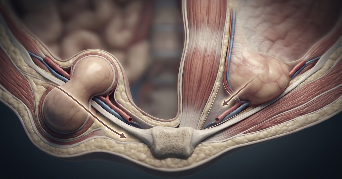 Hérnia inguinal direta × indireta e a relação com os vasos epigástricos — esquema Amo Resumos